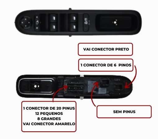 Interruptor Vidro Eletrico Palio Novo 2003...Resistível Simples (Sem Moldura)